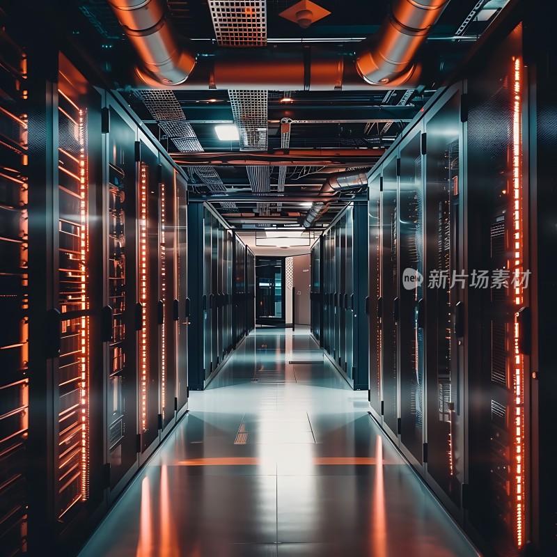 数据中心内部科技感十足的数据中心走廊