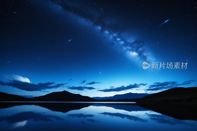 星空夜空有湖泊和流星高清背景纹理图片