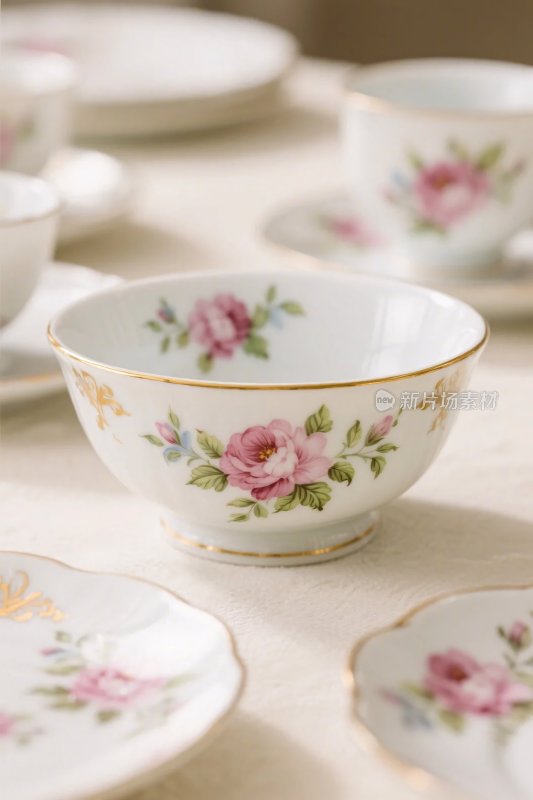 花卉装饰瓷碗与餐具