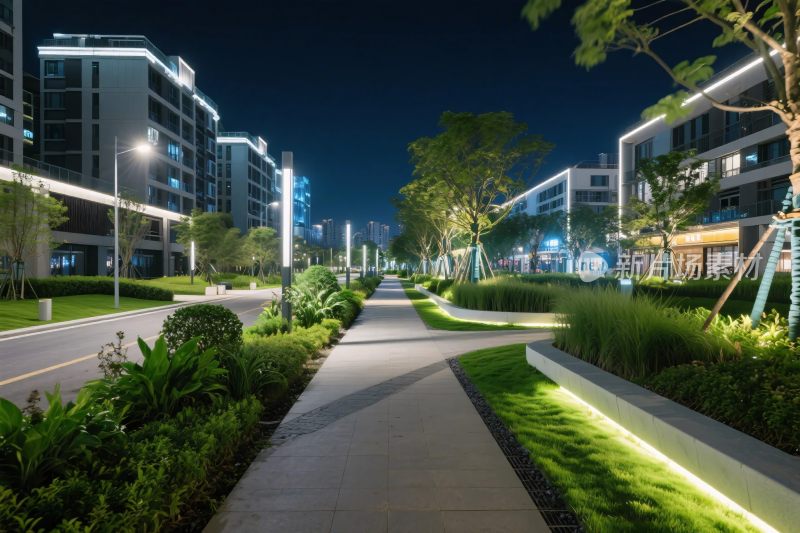 城市夜间社区景观