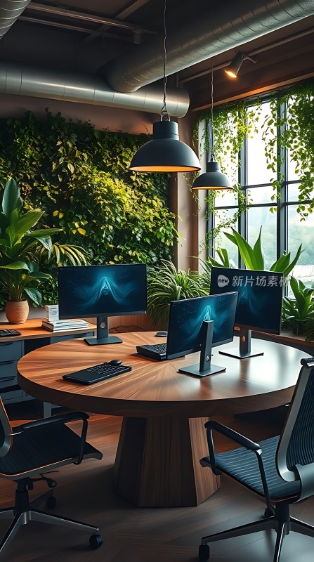 现代办公空间绿意盎然的工作环境