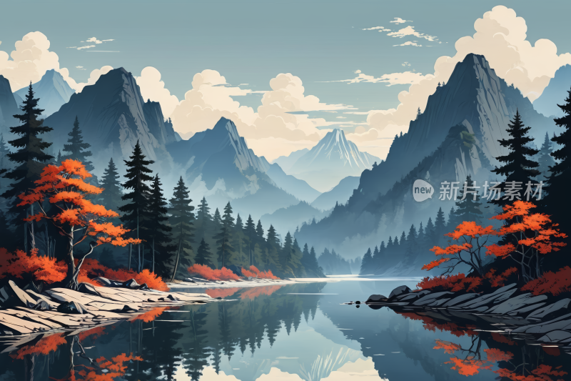 山景湖景高清风景插图片