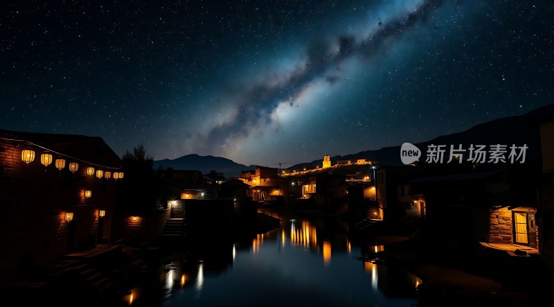 夜幕下的星河与古村落