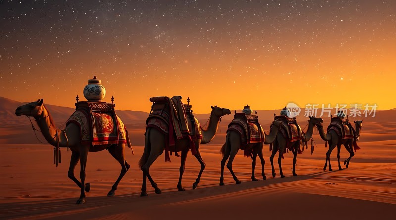 沙漠驼队夜行