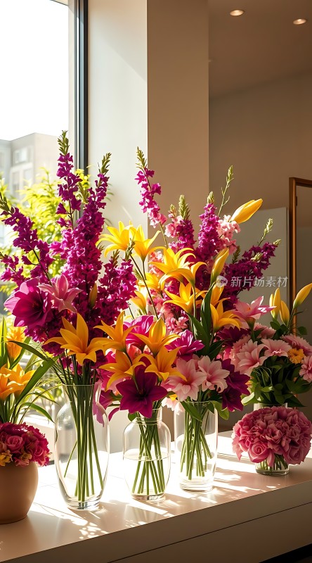 阳光下的多彩花艺展示