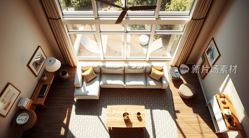 阳光洒满现代客厅简约舒适生活空间