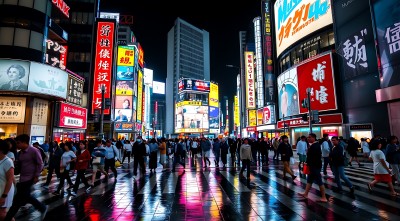 繁华都市夜景霓虹闪烁人群熙攘 繁华都市夜景霓虹闪烁人群熙攘