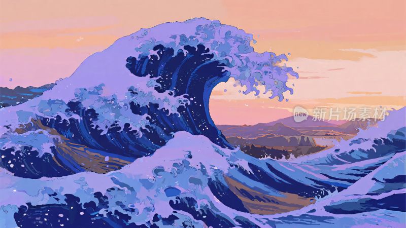 汹涌海浪的美丽插画