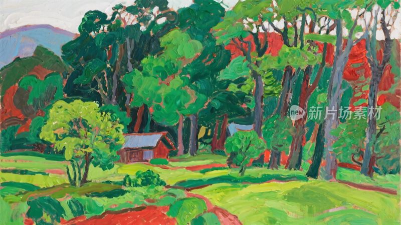 森林乡村风景画