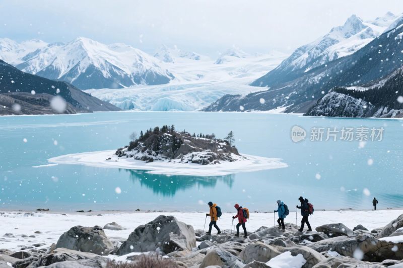 雪山湖泊徒步风景