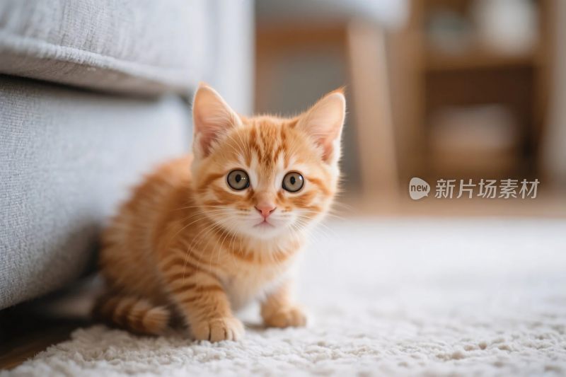橘猫在沙发旁地毯上