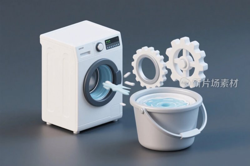 洗衣机与齿轮水桶插画