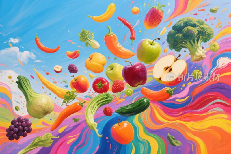 多彩果蔬创意插画
