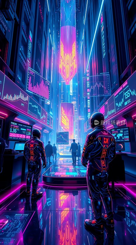 赛博朋克都市之夜霓虹灯下的未来科技世界
