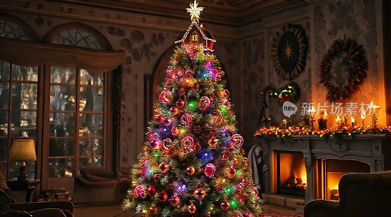 温馨圣诞树下的温暖客厅