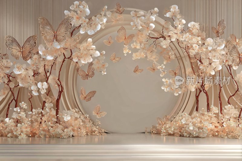 唯美花朵蝴蝶拱门装饰场景