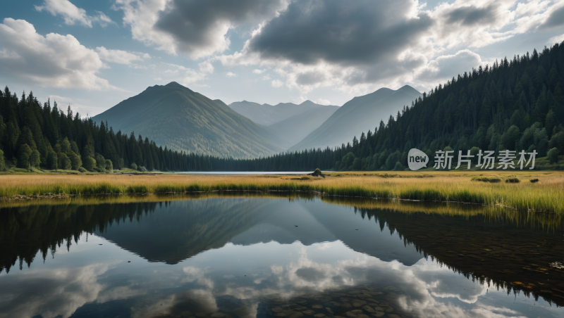 一个湖一座高山清风景图片