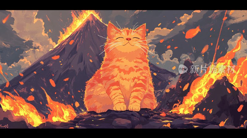 猫在火山爆炸面前