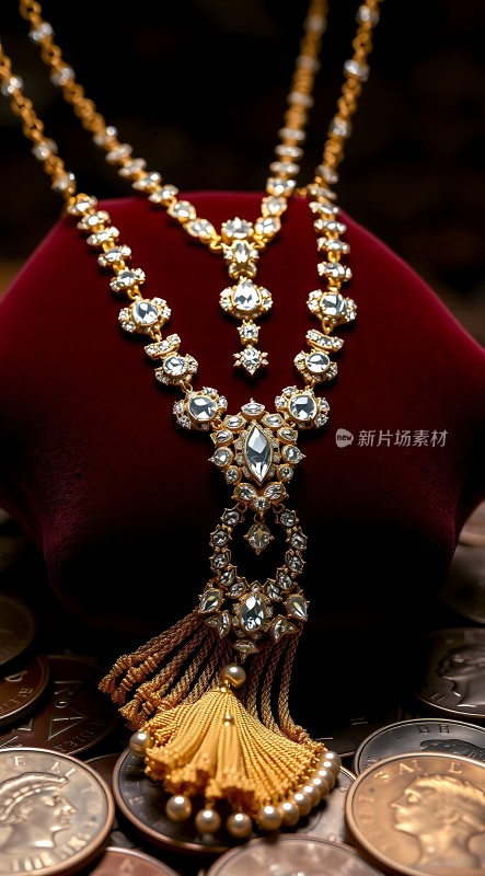 黄金项链配硬币展示