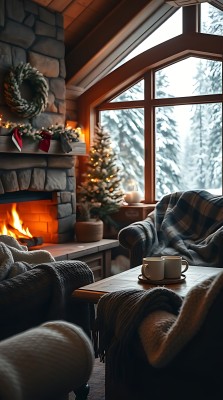 冬日暖炉旁的温馨圣诞场景 冬日暖炉旁的温馨圣诞场景