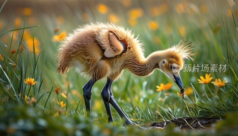 沙丘鹤幼鸟觅食