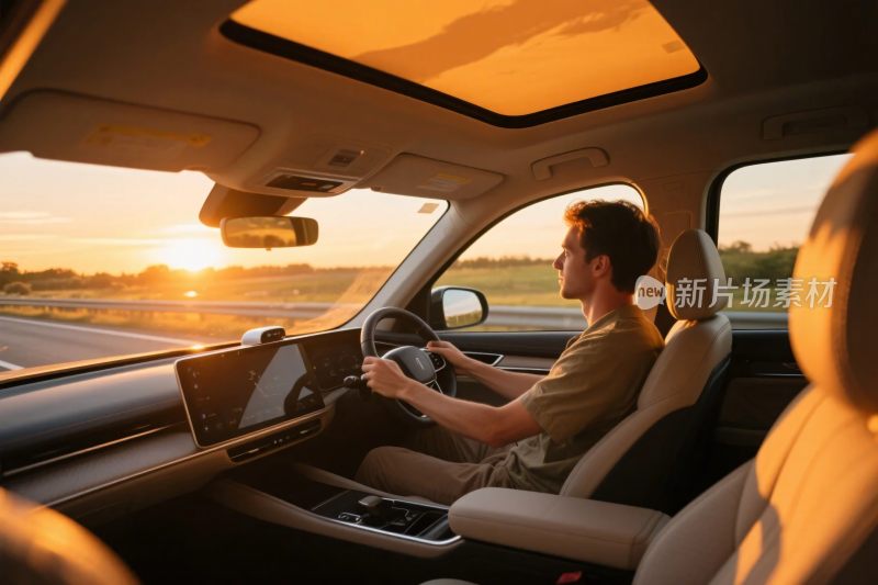 车内驾驶日落场景