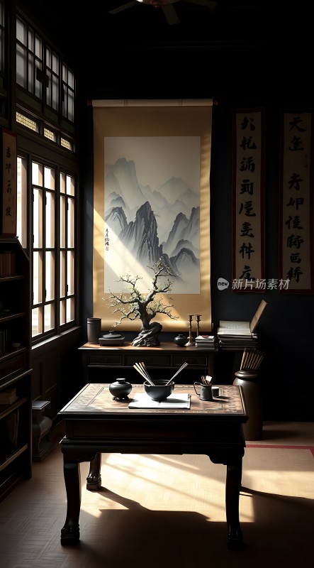 古风书房墨香四溢静谧雅致