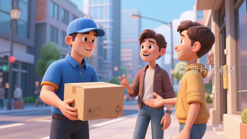 卡通快递员包裹物流配送上门