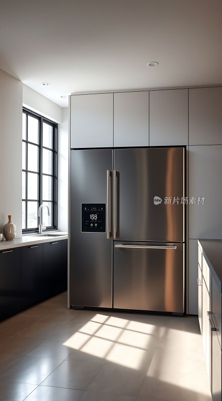 现代厨房不锈钢冰箱与简约设计