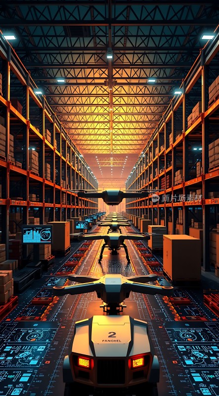未来仓库智能机器人搬运货物