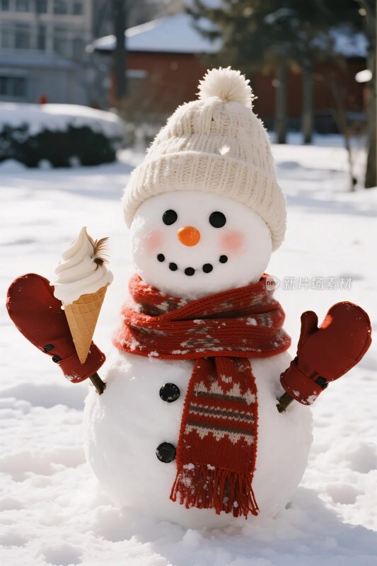 雪人冰淇淋插画