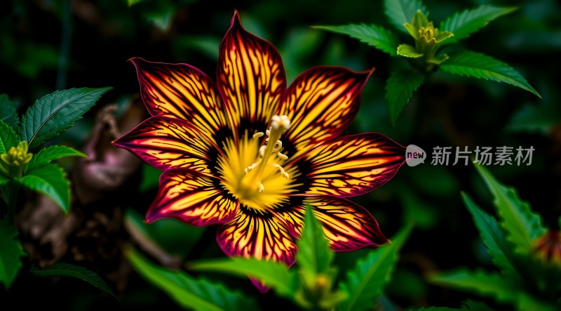 红黄相间花朵绽放绿叶环绕生机盎然