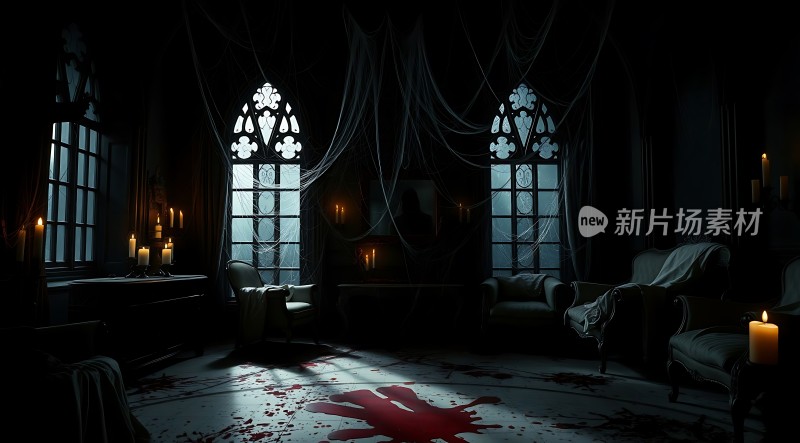 暗室血迹斑斑烛光摇曳神秘