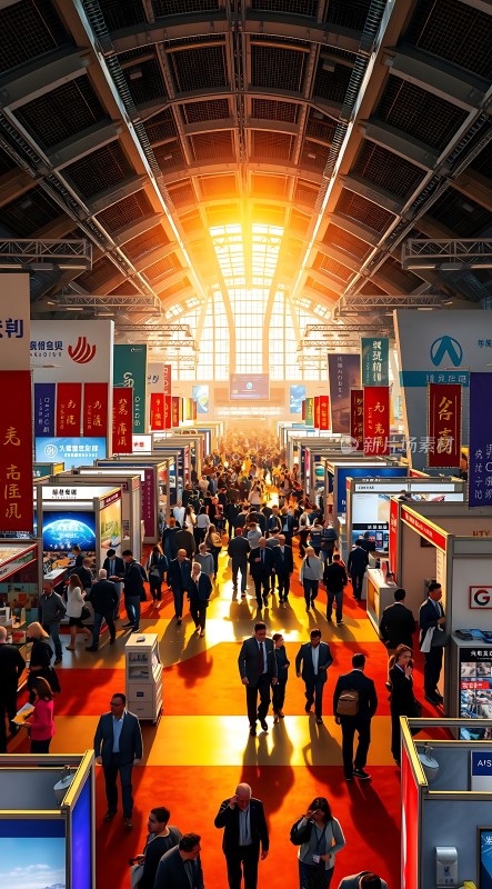 展会现场人潮涌动阳光洒落热闹非凡