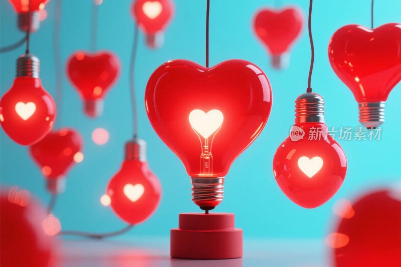 红色爱心灯泡创意插画
