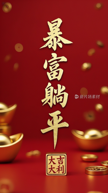 暴富躺平大吉大利发财壁纸国风国潮壁纸