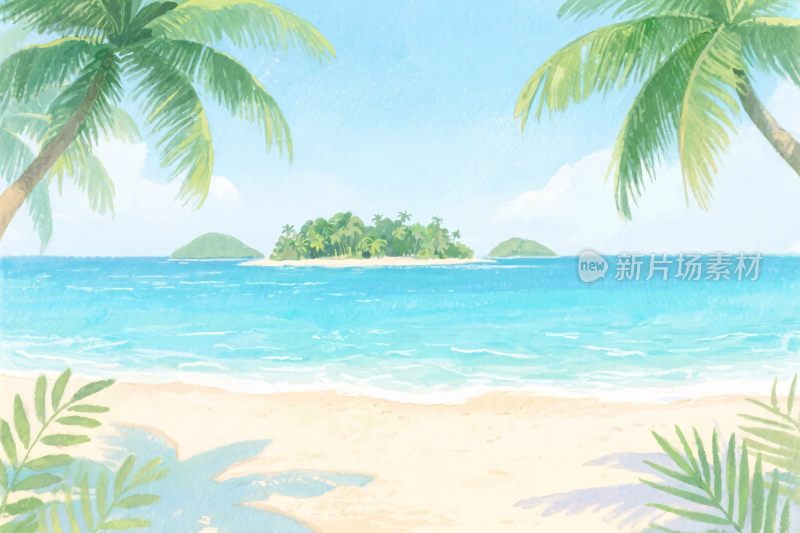 热带海滩风景插画
