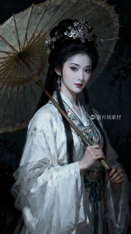 汉服佳人撑油纸伞