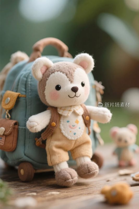 可爱玩偶与背包插画