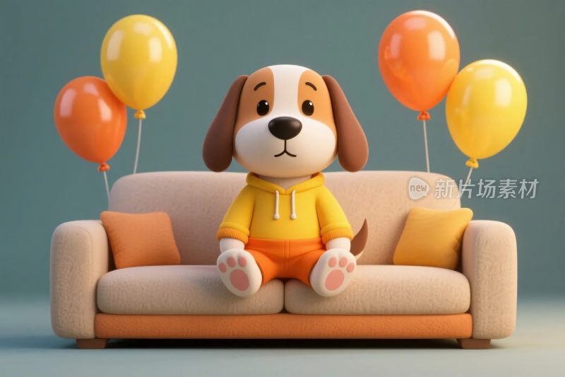 卡通小狗沙发气球插画
