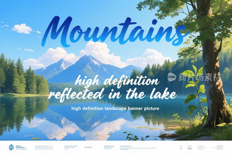 山水湖景风景插画