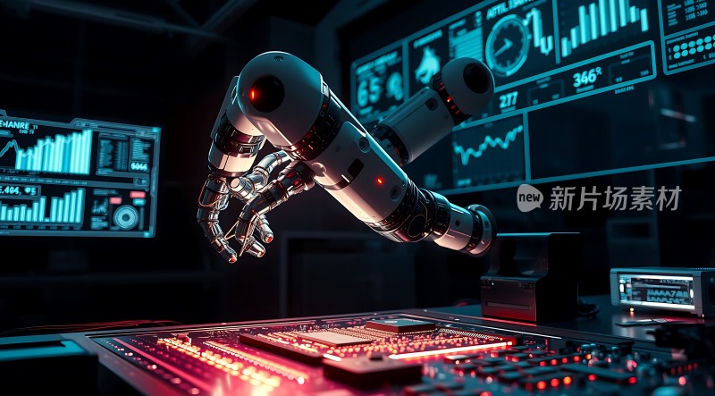 科技感十足的未来实验室机械臂操作精密仪器