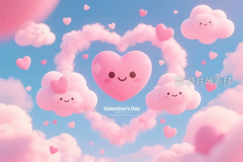 粉爱心可爱云朵插画