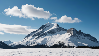 滑雪者正在穿过一座白雪覆盖的蓝天山图片