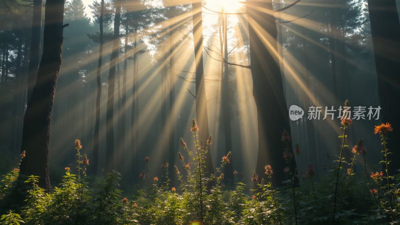 阳光穿过树林