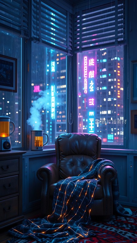 霓虹夜色下的温馨角落