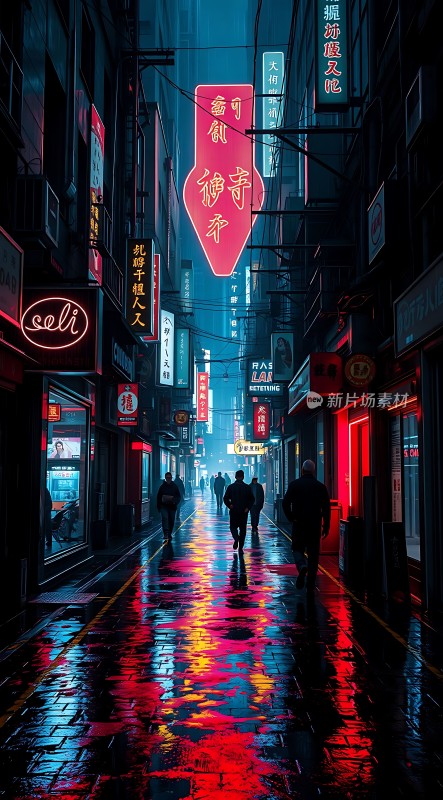 霓虹灯下的繁华街道