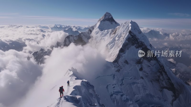 励志团队攀登勇往直前徒步梦想登顶雪山