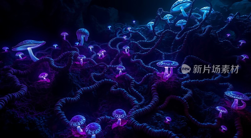 神秘夜光蘑菇丛