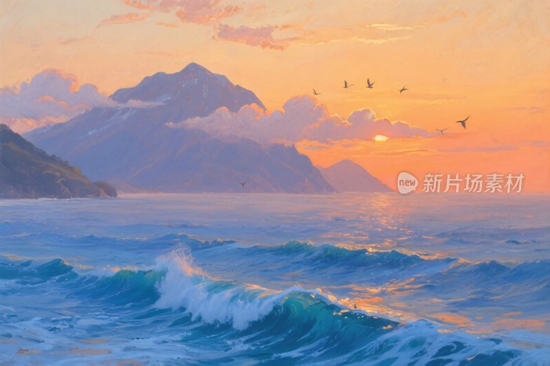 海边日落风景插画